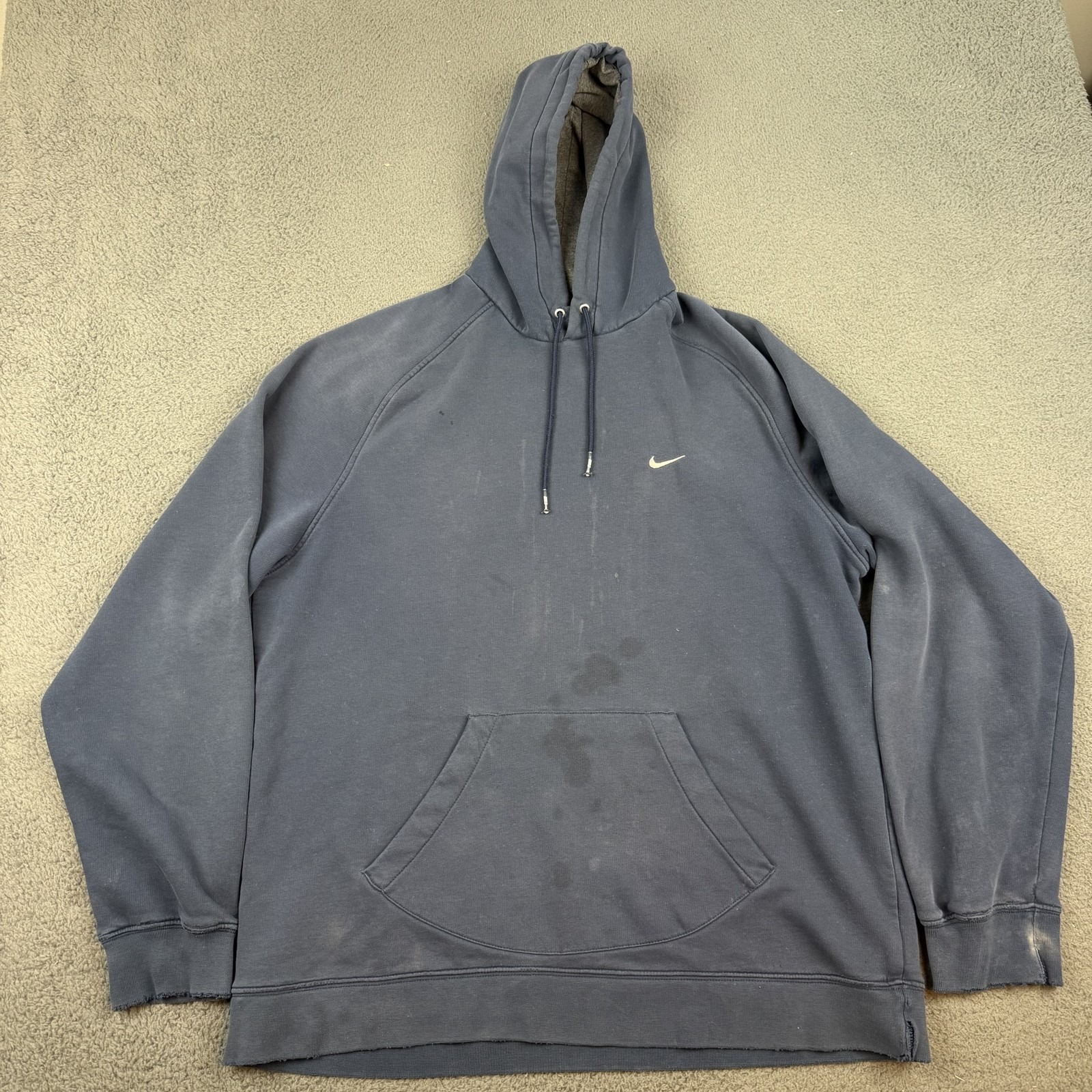 Vintage Nike Hoodie Mens Xl Blue Swoosh Pullover Distressed Faded Grunge